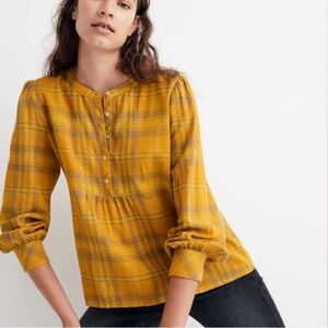 Madewell shirt Madewell Leysfield popover shirt flannel plaid mustard yellow